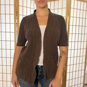 Women Brown Short Sleeve Cardigan